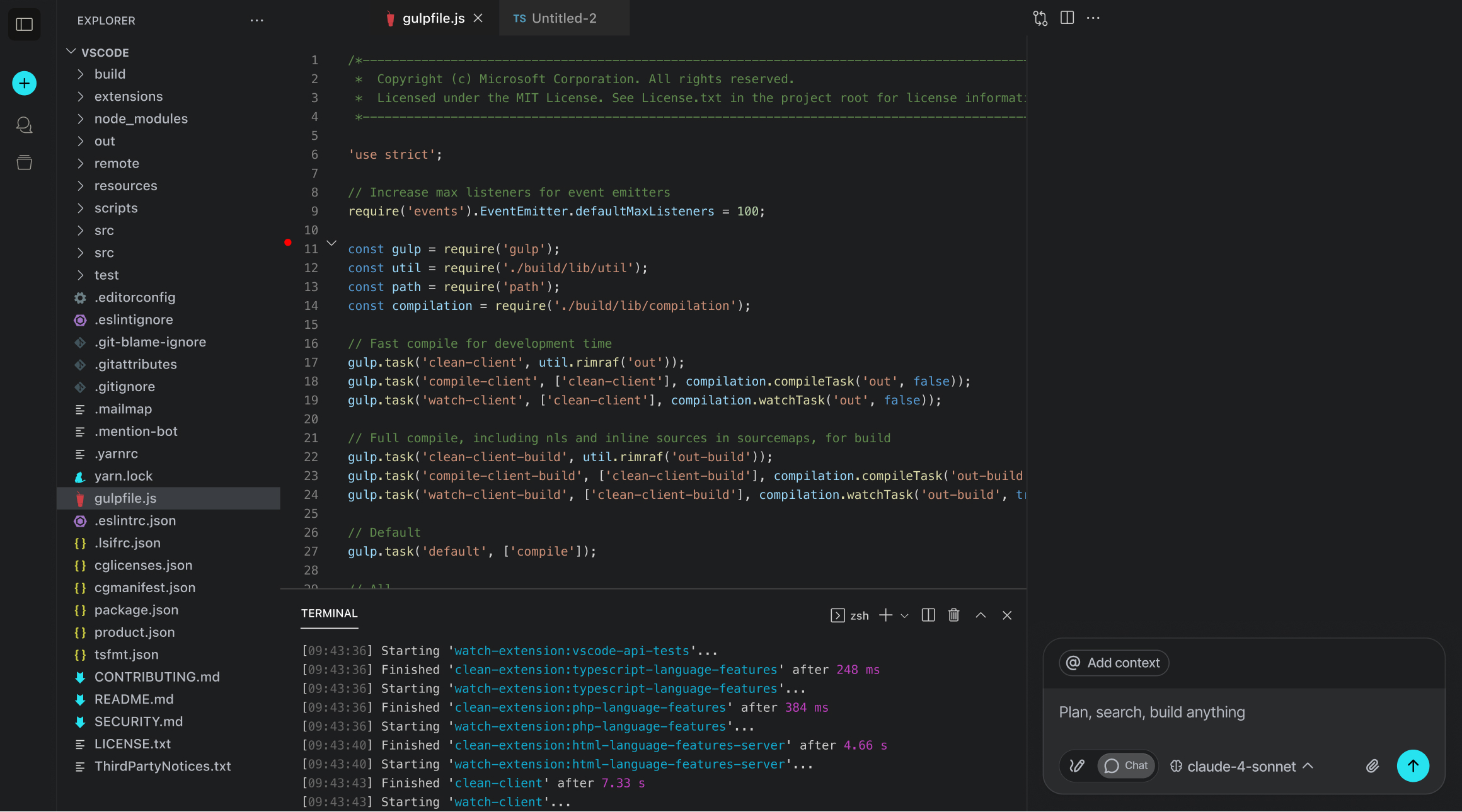 IDE workspace — React, Next.js, and modern tooling